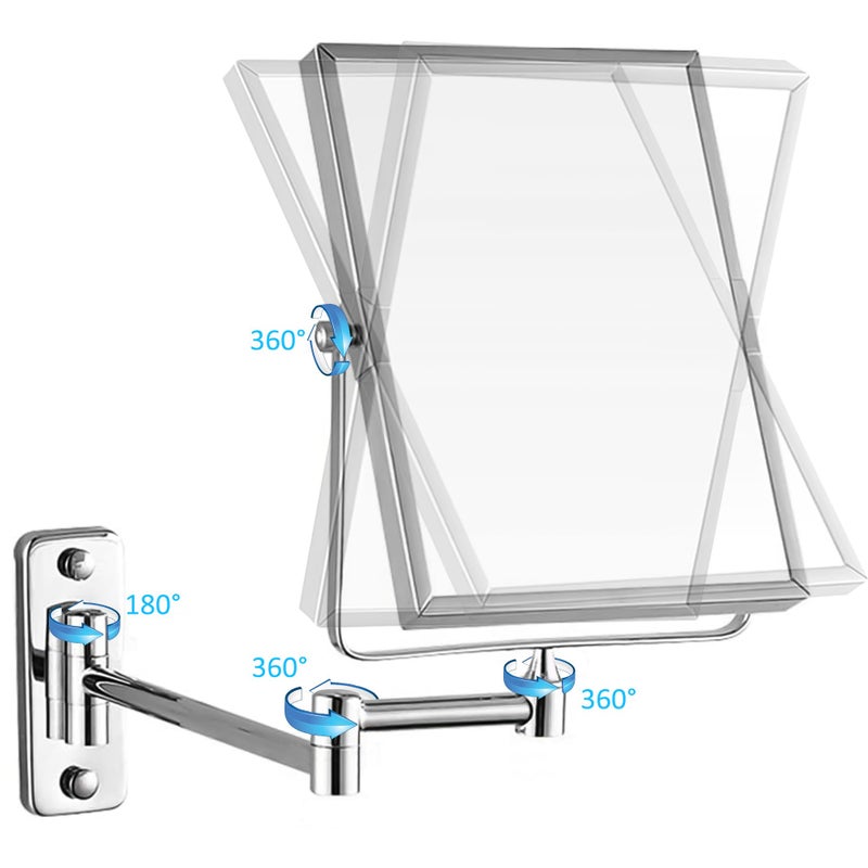 QiMH 3X Magnifying Wall Mounted Vanity Makeup Mirror | Rectangular 8x6 Inch with Extendable Arm | Polished Chrome Finish Double-Sided Swivel Mirror - Image 5